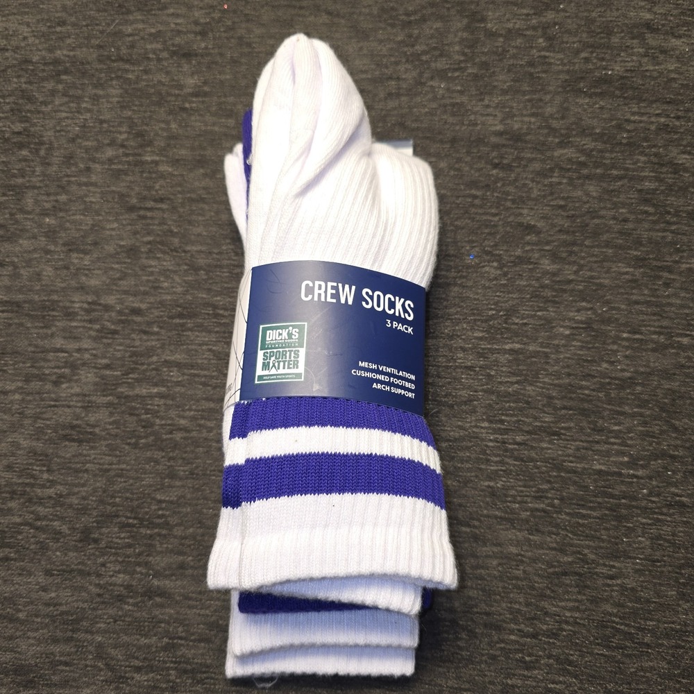 DSG Crew Sock 3 Pack Purple & White Mens 8-13 Womens 10 Plus‎